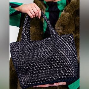 Rachel Zoe Black  Large woven vegan tote bag New